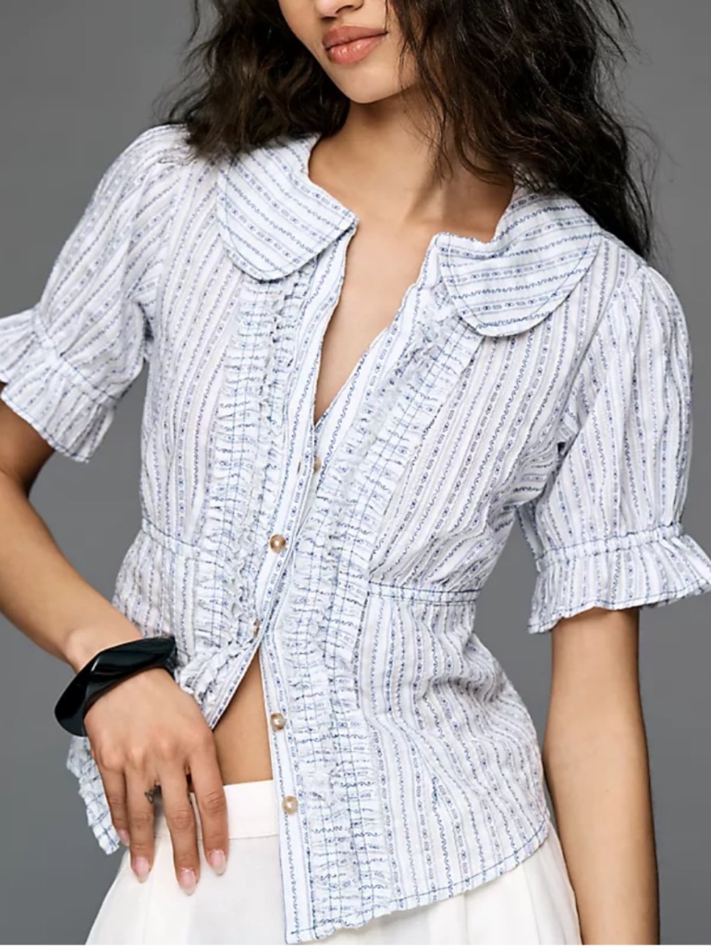 Pilcro Keira 100% cotton Waisted Tuxedo-Front striped Blouse L